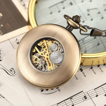 Load image into Gallery viewer, Solid Wood Accent Mechanical Pocket Watch FOB Chain Locket Dial Hollow Steampunk Men Women Clock Watches Box Package