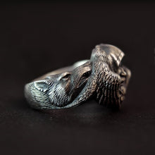 Load image into Gallery viewer, Mens Viking Norse Mythology Odin Raven Wolf Ring Stainless Steel Scandinavian Amulet Ring Mens Jewelry
