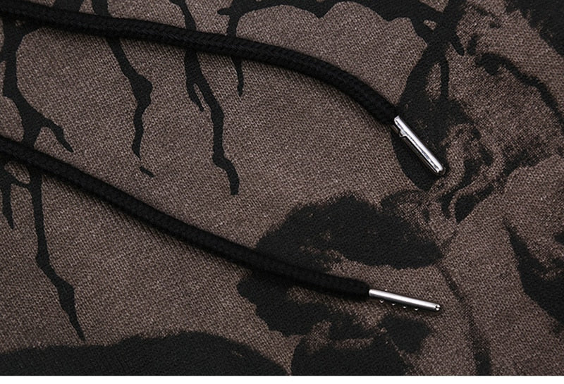 Vintage Angel Print Oversized Hoodies Zip Up Long Sleeve Sweatshirt Aesthetic Autumn Gothic Grunge Streetwear