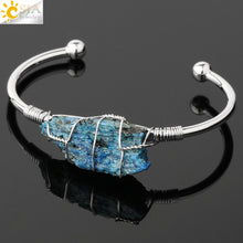 Load image into Gallery viewer, Natural Stone Bangles Cuff Copper Bracelets for Women Gold Silver Color Wire Wrap Irregular Crystal Quartz Jewelry Natures Beauty