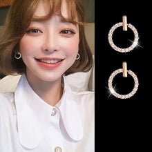 Load image into Gallery viewer, Fashionable 925 Sterling Silver or Gold Crystal Rhinestone Geometric Round Stud Earrings For Women Beautiful Bling Jewelry Great Gift