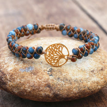Load image into Gallery viewer, Handmade Charm Bracelet Natural African Stone Beaded Hobo Wrap Bracelet and Bangle Stainless Steel Tree of Life Braided Jewelry