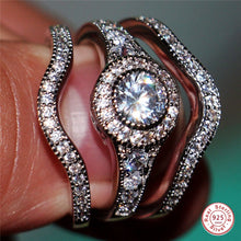 Load image into Gallery viewer, 3Pcs/Set 925 Sterling Sliver Luxury Round Cut AAA Zircon Crystal Ring For Women Wedding Female Rings Jewelry Set