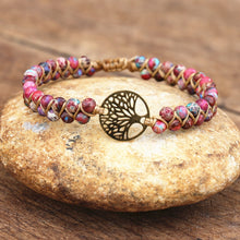 Load image into Gallery viewer, Handmade Charm Bracelet Natural African Stone Beaded Hobo Wrap Bracelet and Bangle Stainless Steel Tree of Life Braided Jewelry