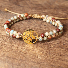 Load image into Gallery viewer, Handmade Charm Bracelet Natural African Stone Beaded Hobo Wrap Bracelet and Bangle Stainless Steel Tree of Life Braided Jewelry