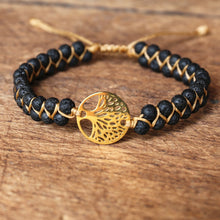 Load image into Gallery viewer, Handmade Charm Bracelet Natural African Stone Beaded Hobo Wrap Bracelet and Bangle Stainless Steel Tree of Life Braided Jewelry