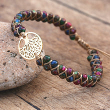 Load image into Gallery viewer, Handmade Charm Bracelet Natural African Stone Beaded Hobo Wrap Bracelet and Bangle Stainless Steel Tree of Life Braided Jewelry