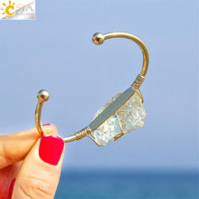 Load image into Gallery viewer, Natural Stone Bangles Cuff Copper Bracelets for Women Gold Silver Color Wire Wrap Irregular Crystal Quartz Jewelry Natures Beauty