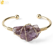 Load image into Gallery viewer, Natural Stone Bangles Cuff Copper Bracelets for Women Gold Silver Color Wire Wrap Irregular Crystal Quartz Jewelry Natures Beauty