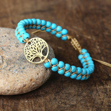 Load image into Gallery viewer, Handmade Charm Bracelet Natural African Stone Beaded Hobo Wrap Bracelet and Bangle Stainless Steel Tree of Life Braided Jewelry
