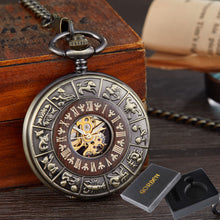 Load image into Gallery viewer, Solid Wood Accent Mechanical Pocket Watch FOB Chain Locket Dial Hollow Steampunk Men Women Clock Watches Box Package