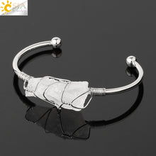 Load image into Gallery viewer, Natural Stone Bangles Cuff Copper Bracelets for Women Gold Silver Color Wire Wrap Irregular Crystal Quartz Jewelry Natures Beauty