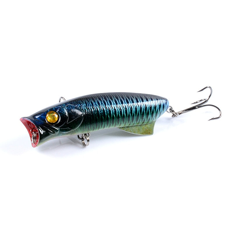 1pc Floathing Lure with Treble Hook 3D Printed Topwater Popper Fishing Lure 7.8cm 11.5g Hard Bait Plastic Fishing Tackle Crankbait 7 Colors