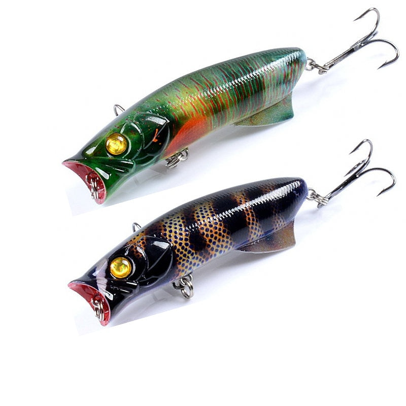 1pc Floathing Lure with Treble Hook 3D Printed Topwater Popper Fishing Lure 7.8cm 11.5g Hard Bait Plastic Fishing Tackle Crankbait 7 Colors