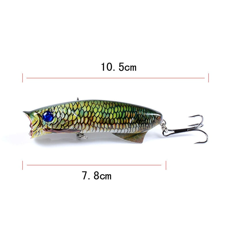1pc Floathing Lure with Treble Hook 3D Printed Topwater Popper Fishing Lure 7.8cm 11.5g Hard Bait Plastic Fishing Tackle Crankbait 7 Colors