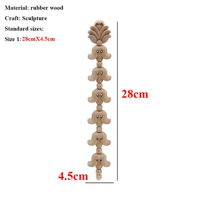 Unpainted Wood Oak Carved Wave Flower Applique for Home Furniture Decor Decorative Wood Carved Long