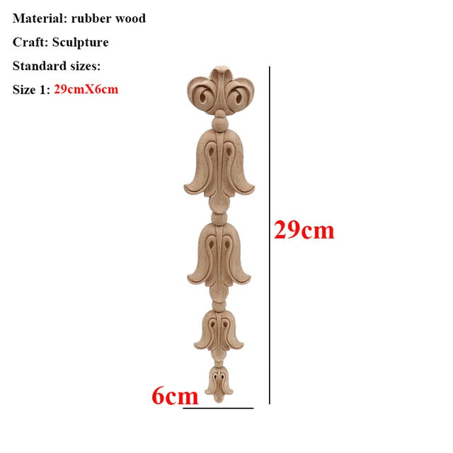 Unpainted Wood Oak Carved Wave Flower Applique for Home Furniture Decor Decorative Wood Carved Long