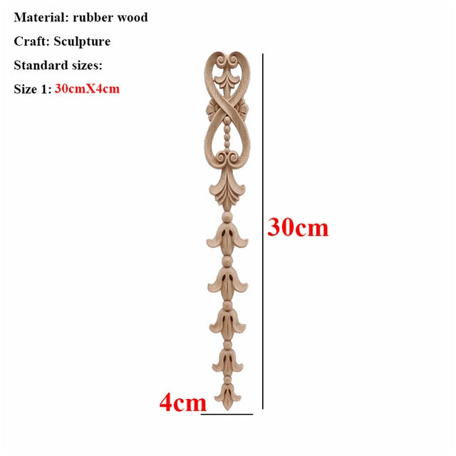 Unpainted Wood Oak Carved Wave Flower Applique for Home Furniture Decor Decorative Wood Carved Long