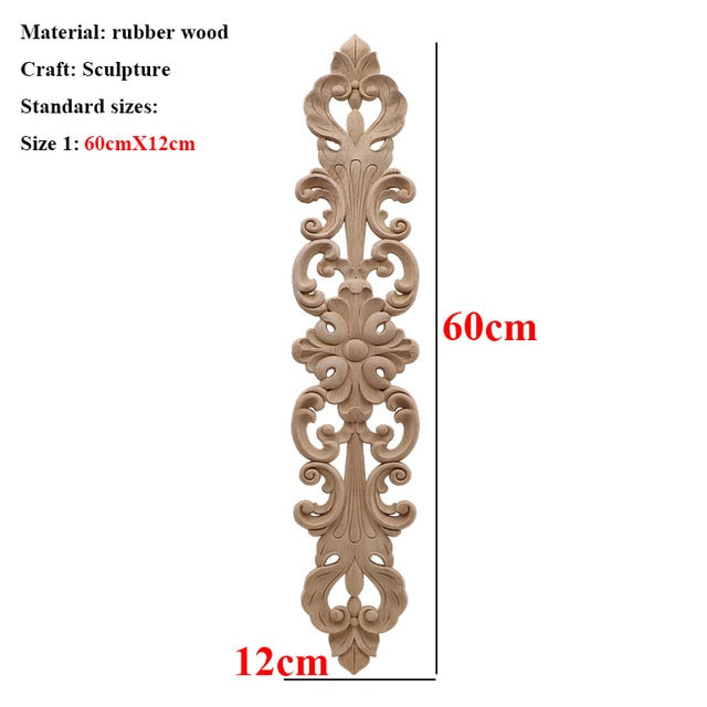 Unpainted Wood Oak Carved Wave Flower Applique for Home Furniture Decor Decorative Wood Carved Long