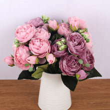 Load image into Gallery viewer, 30cm Rose Pink Silk Peony Artificial Bouquet Flowers 5 Big Heads 4 Small Bud Bride Wedding Home Decoration Fake Flowers Faux