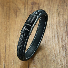 Load image into Gallery viewer, Medical Alert Bracelet Emergency Remind Jewelry Black Genuine Leather Notify People of Emergency Life Saving Jewelry