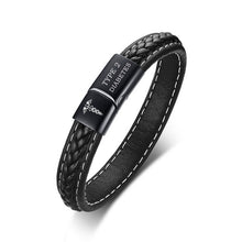 Load image into Gallery viewer, Medical Alert Bracelet Emergency Remind Jewelry Black Genuine Leather Notify People of Emergency Life Saving Jewelry