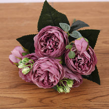 Load image into Gallery viewer, 30cm Rose Pink Silk Peony Artificial Bouquet Flowers 5 Big Heads 4 Small Bud Bride Wedding Home Decoration Fake Flowers Faux