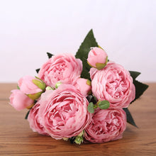 Load image into Gallery viewer, 30cm Rose Pink Silk Peony Artificial Bouquet Flowers 5 Big Heads 4 Small Bud Bride Wedding Home Decoration Fake Flowers Faux