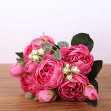 Load image into Gallery viewer, 30cm Rose Pink Silk Peony Artificial Bouquet Flowers 5 Big Heads 4 Small Bud Bride Wedding Home Decoration Fake Flowers Faux