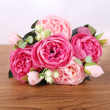 Load image into Gallery viewer, 30cm Rose Pink Silk Peony Artificial Bouquet Flowers 5 Big Heads 4 Small Bud Bride Wedding Home Decoration Fake Flowers Faux