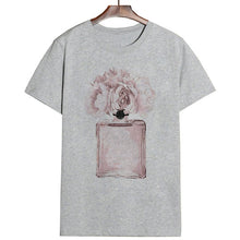 Load image into Gallery viewer, Women Clothes Summer Short Sleeve Fashion Perfume Flower Woman Female T-shirt Leisure Vogue Thin Section Printed Tshirt Top