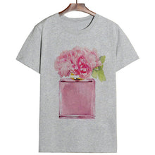Load image into Gallery viewer, Women Clothes Summer Short Sleeve Fashion Perfume Flower Woman Female T-shirt Leisure Vogue Thin Section Printed Tshirt Top