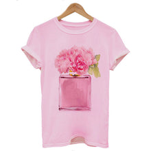 Load image into Gallery viewer, Women Clothes Summer Short Sleeve Fashion Perfume Flower Woman Female T-shirt Leisure Vogue Thin Section Printed Tshirt Top