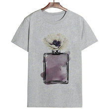 Load image into Gallery viewer, Women Clothes Summer Short Sleeve Fashion Perfume Flower Woman Female T-shirt Leisure Vogue Thin Section Printed Tshirt Top