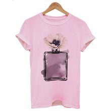 Load image into Gallery viewer, Women Clothes Summer Short Sleeve Fashion Perfume Flower Woman Female T-shirt Leisure Vogue Thin Section Printed Tshirt Top