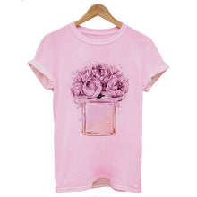 Load image into Gallery viewer, Women Clothes Summer Short Sleeve Fashion Perfume Flower Woman Female T-shirt Leisure Vogue Thin Section Printed Tshirt Top