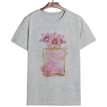 Load image into Gallery viewer, Women Clothes Summer Short Sleeve Fashion Perfume Flower Woman Female T-shirt Leisure Vogue Thin Section Printed Tshirt Top