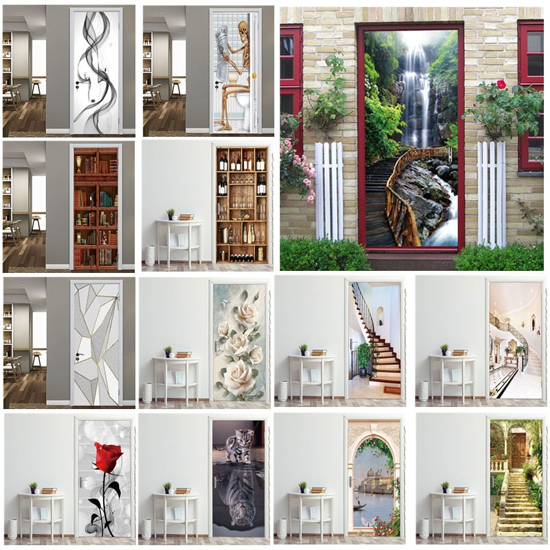 Creative 3D DIY Door Sticker 95x215cm/Custom Size Self Adhesive Wallpaper On the Doors DIY Renovation Waterproof Poster For Bedroom