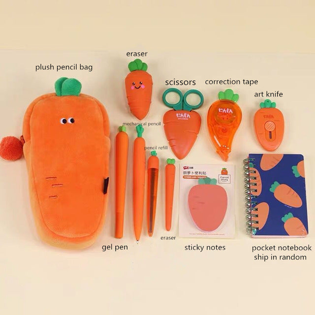 Creative Carrot Series Silicone Soft Pencil Case Pen-holder Organizer Bag Stationery Set Kids Birthday Gift