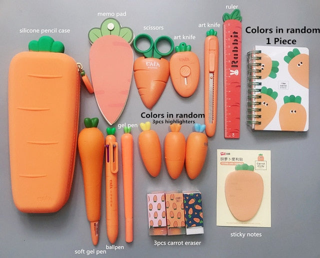 Creative Carrot Series Silicone Soft Pencil Case Pen-holder Organizer Bag Stationery Set Kids Birthday Gift