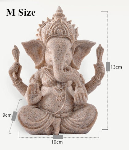 Sandstone Indian Ganesha Elephant God Statue Religious Hindu Elephant-Headed Fengshui Buddha Sculpture Home Decor Crafts