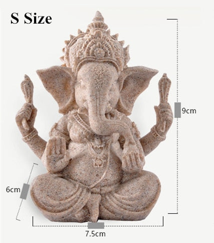 Sandstone Indian Ganesha Elephant God Statue Religious Hindu Elephant-Headed Fengshui Buddha Sculpture Home Decor Crafts