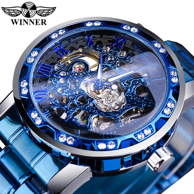 Transparent Fashion Diamond Luminous Gear Movement Royal Design Men Top Brand Luxury Male Mechanical Skeleton Wrist Watch