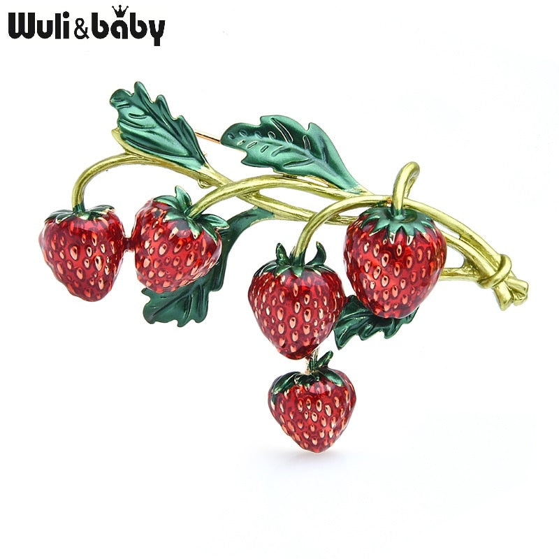 Wuli&baby Red Enamel Strawberry Brooches For Women Red Strawberry Bouquet Flower Weddings Party Office Casual Brooch Pins Gifts