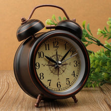 Load image into Gallery viewer, Vintage Night Light Alarm Clock European Retro Metal Alarm Clock Bedside Mute Needle Table Clock Gets bed Ringing Bell