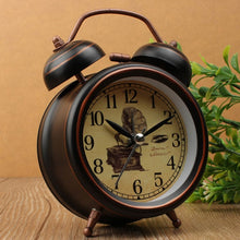 Load image into Gallery viewer, Vintage Night Light Alarm Clock European Retro Metal Alarm Clock Bedside Mute Needle Table Clock Gets bed Ringing Bell