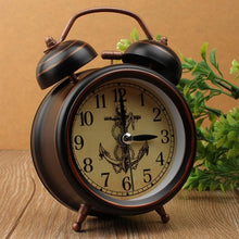 Load image into Gallery viewer, Vintage Night Light Alarm Clock European Retro Metal Alarm Clock Bedside Mute Needle Table Clock Gets bed Ringing Bell