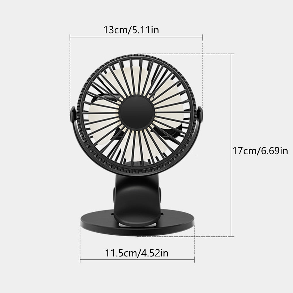 3-Speed Portable Table Fan Clip-on USB Type Rechargeable Cooling Mini Desk Fan Adjustable 360 Degree Rotation