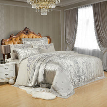 Load image into Gallery viewer, Sliver Gold Luxury Silk Satin Jacquard Duvet Cover Bedding Set Queen King Size Set bed Sheet/Fitted Sheet Set Choose Style