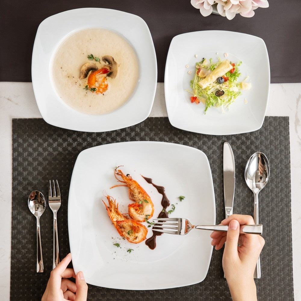 JULIA 18-Piece Ceramic Porcelain Dinnerware Set with 6-Dinner Soup Dessert Plates Tableware Set Service for 6-People